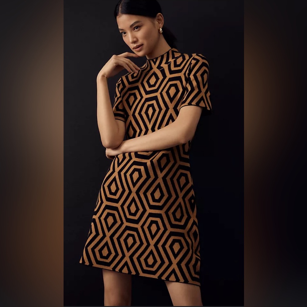 Anthropologie Nina Mock-Neck Mini Shift Dress Size SP